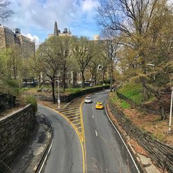 Central park tunnel exit crossroad with blue sky