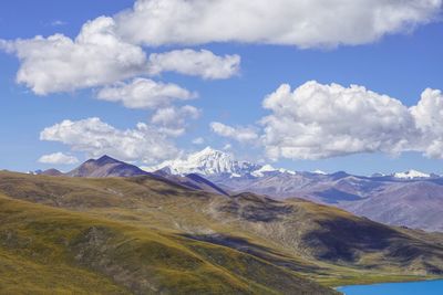 Scenic view of snowcapped mountains against sky