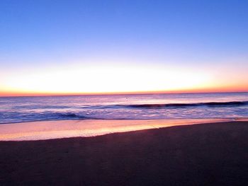 Scenic view of sea against clear sky during sunset