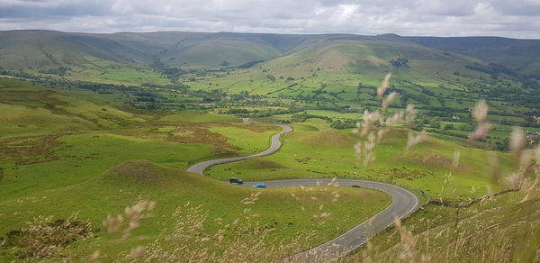 High angle view of road amidst landscape against sky