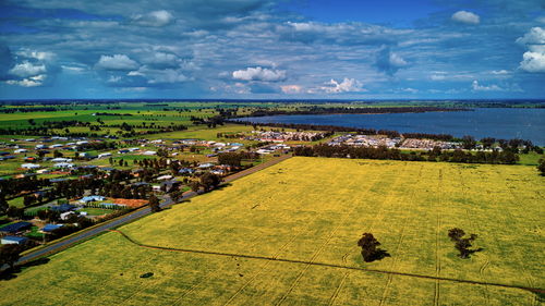 High angle view of townscape against sky