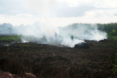 Burning land for open fields, a method often used to clear land by local farmers.