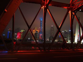 View of suspension bridge at night