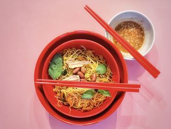 High angle view of soup in bowl