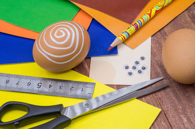 High angle view of tape measure on table