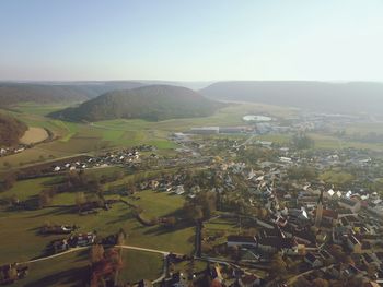 High angle view of townscape against sky