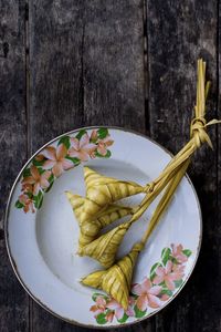 High angle view of food in plate on table