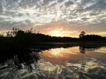 Scenic view of lake against sky during sunset