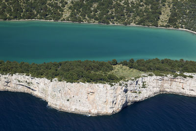 High angle view of dam by sea