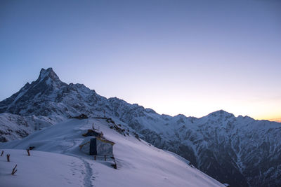 Sunrise at himalaya mountain base camp, nepal