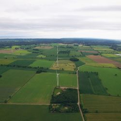 High angle view of agricultural field against sky
