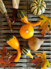 High angle view of orange fruits on table