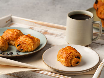 High angle view of breakfast served on table