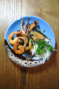 High angle view of meal served on table