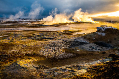 Aerial view of volcanic landscape