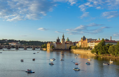 High angle view of buildings in city against sky