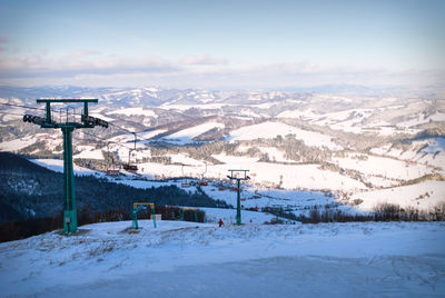 Snow covered landscape against sky