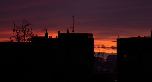 Silhouette buildings against sky during sunset