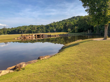 Scenic view of lake against sky