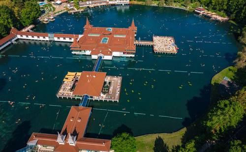 High angle view of buildings in city