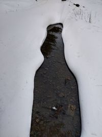 High angle view of snow on field