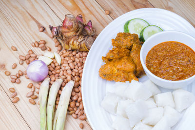 High angle view of breakfast on table