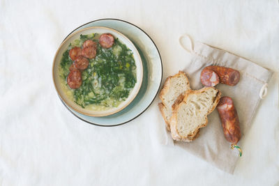 High angle view of breakfast on table