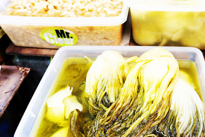 High angle view of yellow for sale at market stall