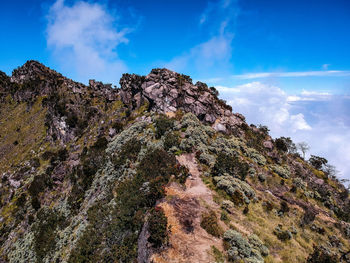 Low angle view of rock formation against sky