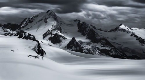 Scenic view of snow covered mountains against sky