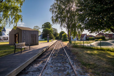 View of railroad tracks against clear sky