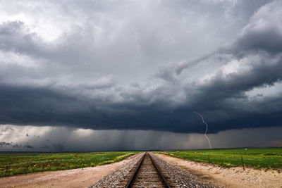 View of railroad track passing through field