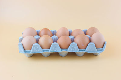 High angle view of eggs in container