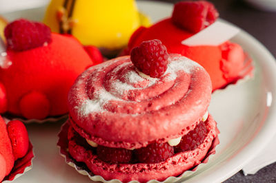 Close-up of cake in plate on table