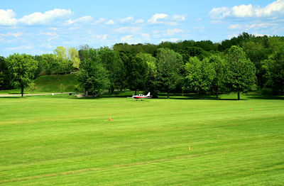 View of golf course against sky