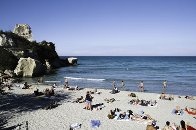 Scenic view of sea against clear blue sky