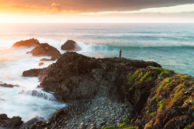 Scenic view of sea against sky during sunset