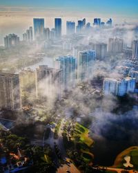 High angle view of buildings in city