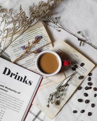 High angle view of coffee on table