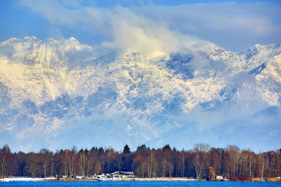 Scenic view of lake against sky during winter