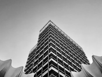 Low angle view of modern building against clear sky