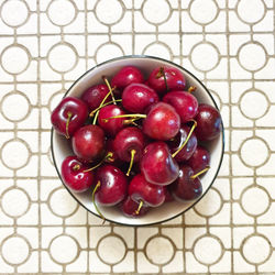 Directly above shot of cherries in bowl