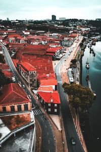 High angle view of cityscape against sky