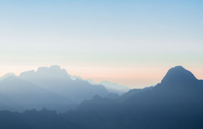 Scenic view of mountains against sky during sunset