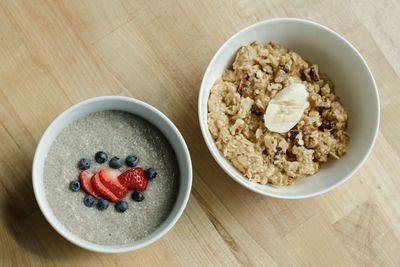 High angle view of breakfast on table