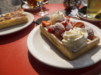 Close-up of cake served on plate