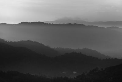 Scenic view of silhouette mountains against sky