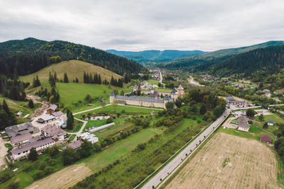 High angle view of townscape against sky