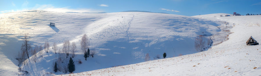 Snow covered mountain against sky