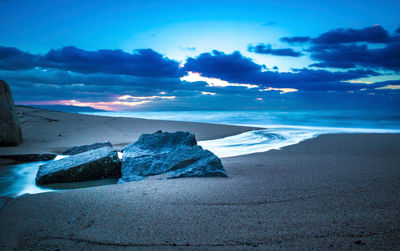 Scenic view of sea against blue sky